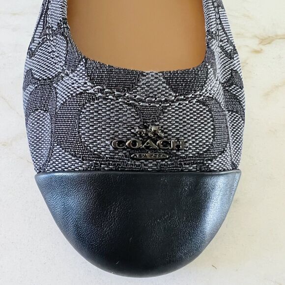 COACH Chelsea Black Gray Signature Canvas Logo Print Ballerina Flats - US 10 - Picture 4 of 8